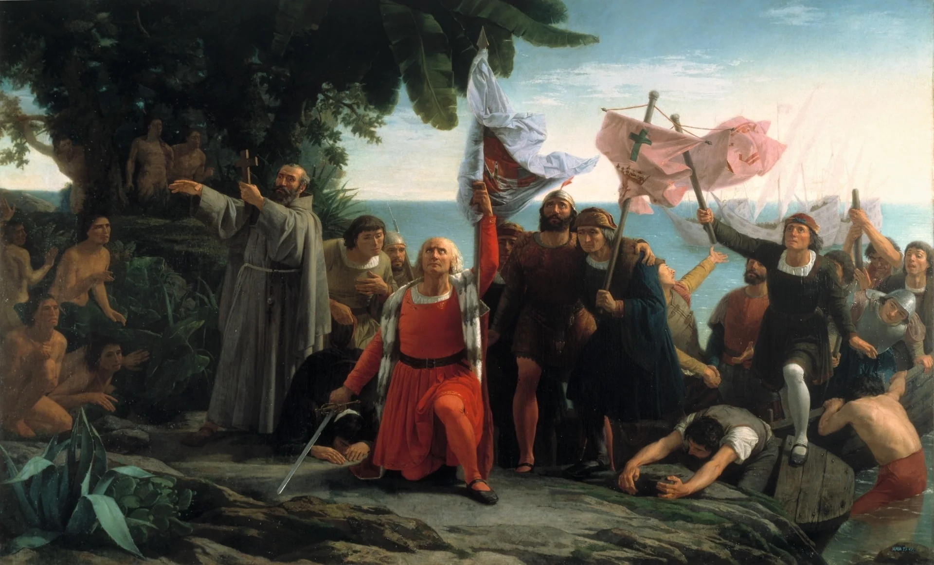 Primer desembarco de Cristóbal Colón en América, detail