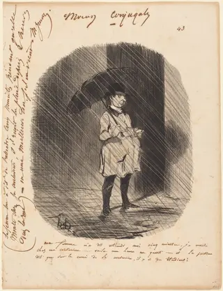 Ma femme m'a dit: attends moi cinq minutes..., by Honoré Daumier, ink, 1842