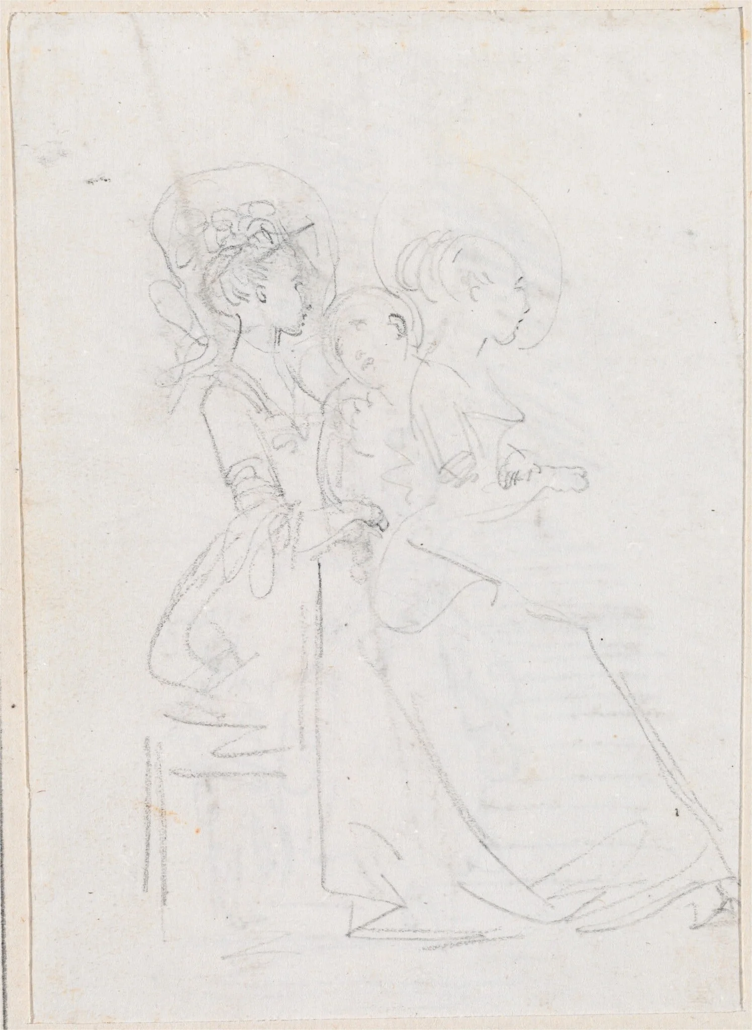 Two Seated Women with Male Figure between Them [verso], detail