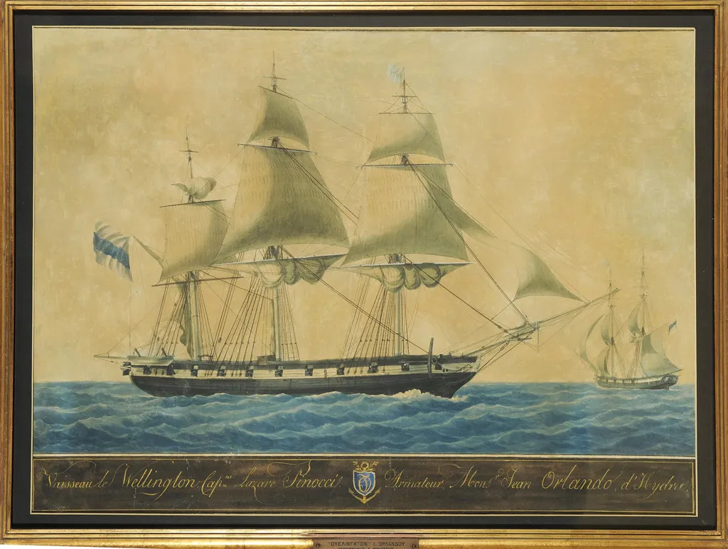 Το πλοίο "Ουέλιγκτον" του Ι. Ορλάνδου, by Roux Antoine, unspecified, 1820