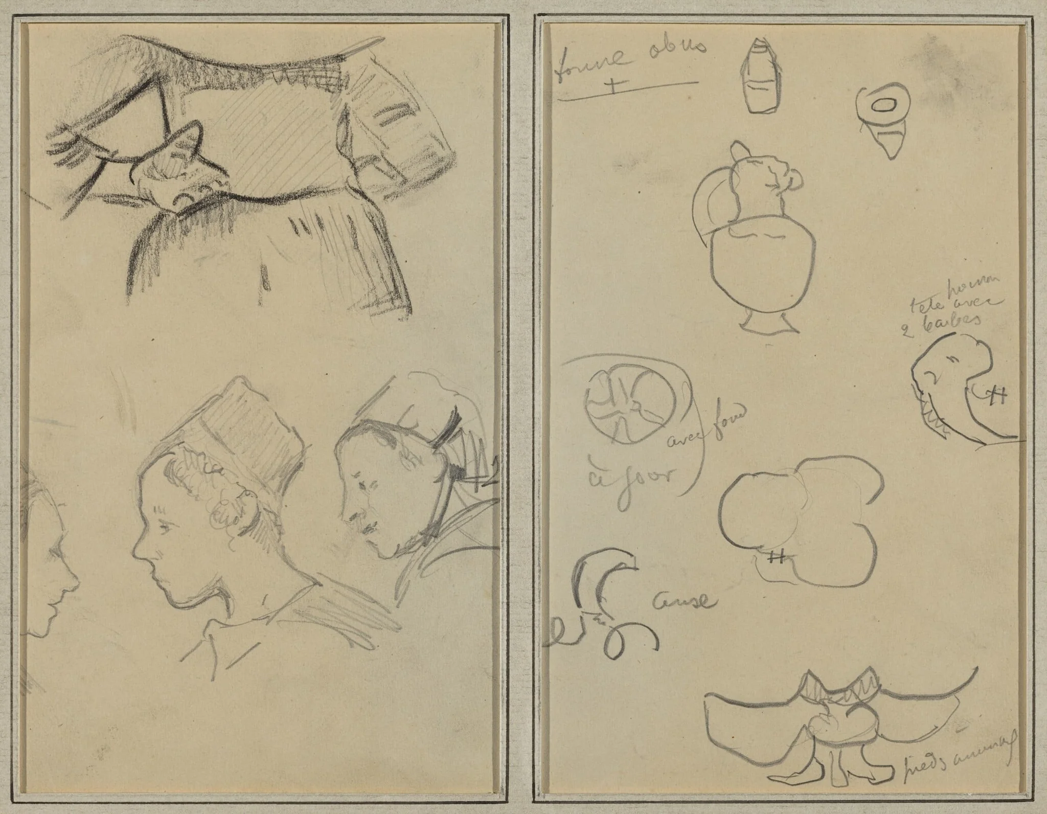 Four Studies of Breton Women; Shapes and Vases [verso], detail
