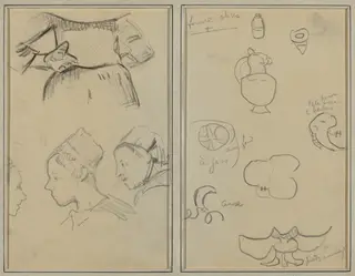 Four Studies of Breton Women; Shapes and Vases [verso], by Paul Gauguin, graphite, 1886
