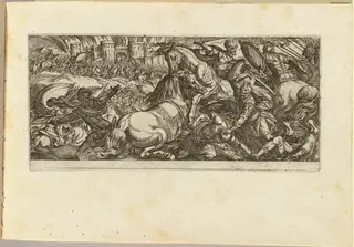 Battle Scene with Two Horses Attacking Each Other, by Antonio Tempesta, ink, 1592