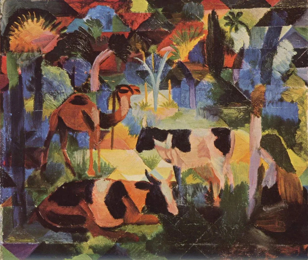 Landscape with Cows and Camel, by August Macke, color, 1914