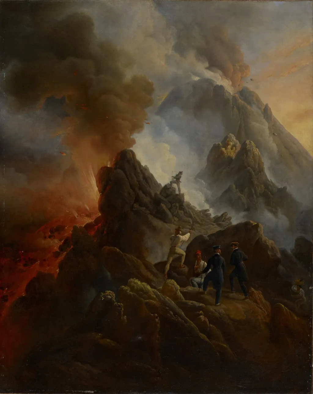 The Vesuvius Erupting, the Artist and His Father, Carle Vernet, in the Foreground, by Horace Vernet, oil, 1822