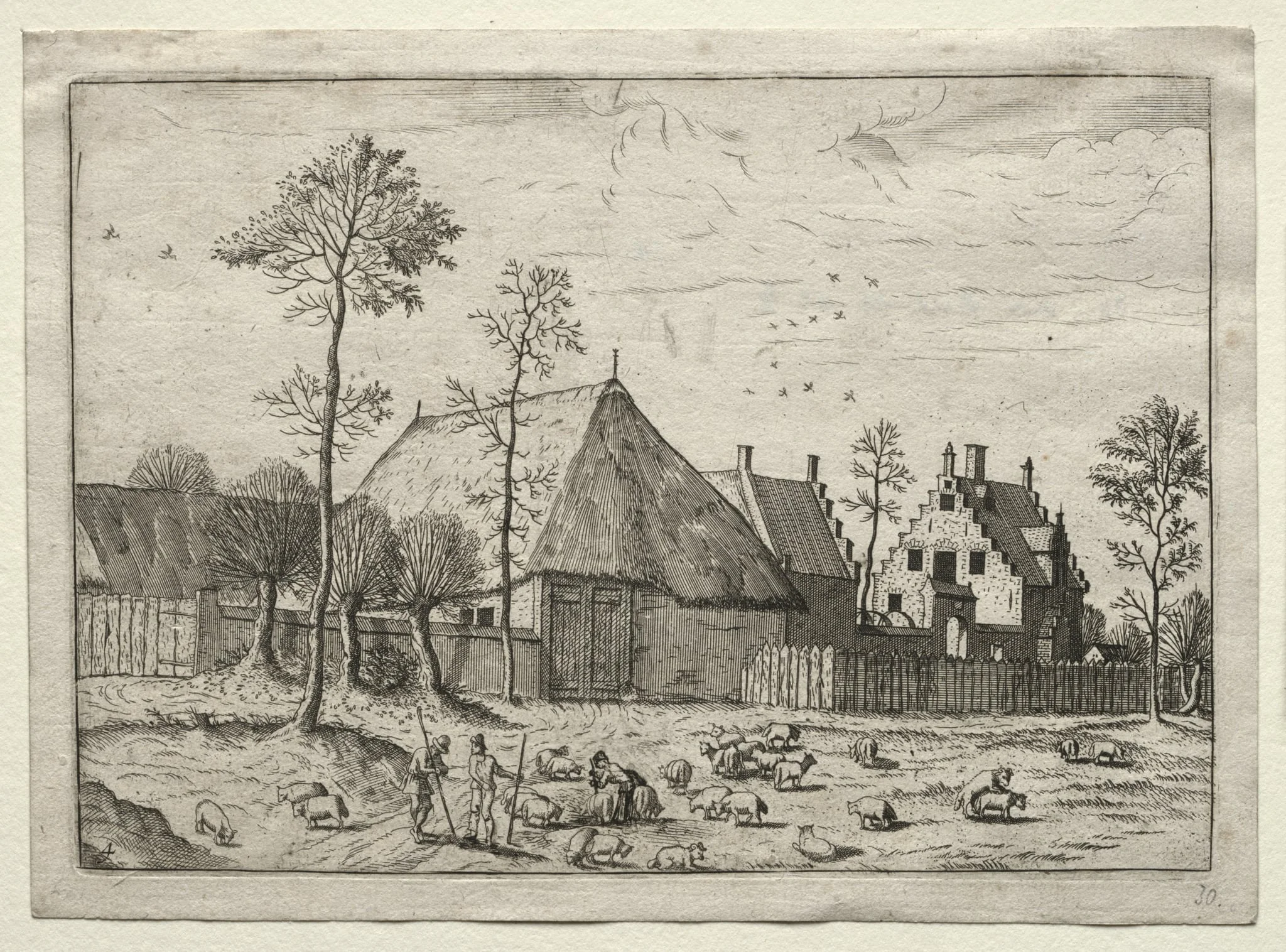 View of Villages in Brabant and Campine: Shepherds with Flock, detail