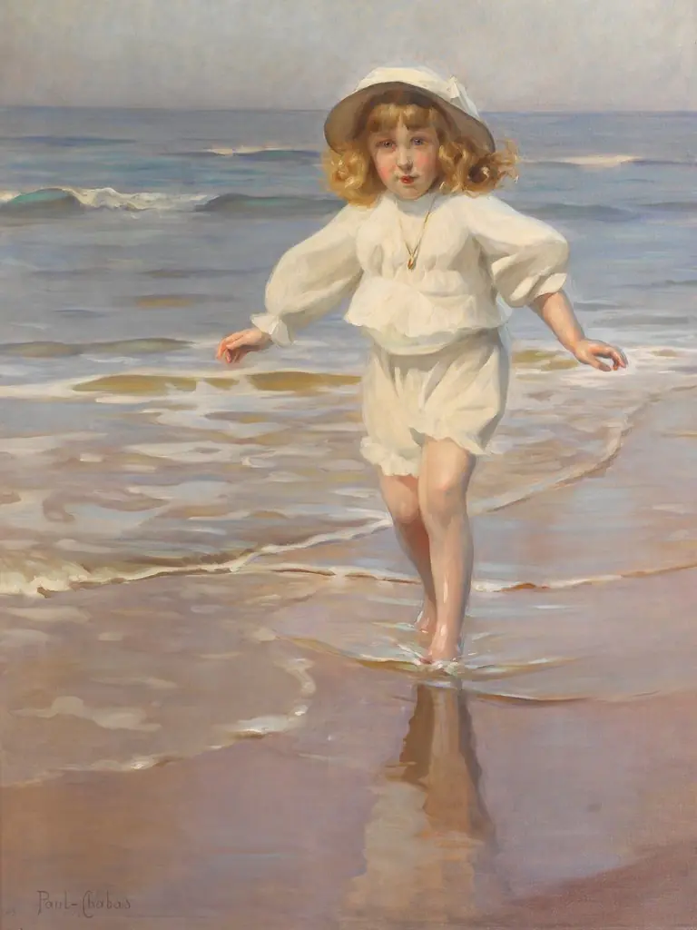 Dolores de Pedroso y Sturdza at the beach of Biarritz, by Paul Émile Chabas, oil, 1912