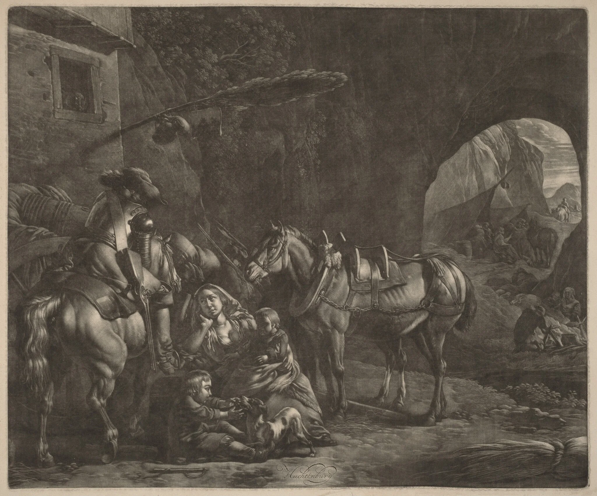 Mother with Two Children and a Horse in Front of an Inn, detail