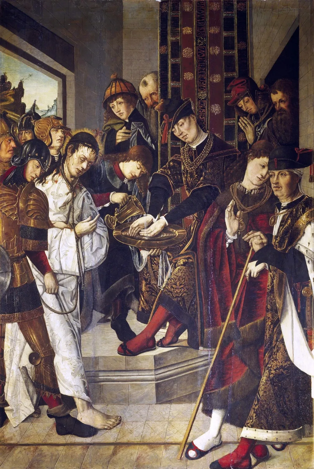 Pontius Pilate Washing his Hands, by Francisco de Osona, oil, 1500