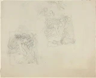 Studies for a Monument with Angels Reaching Down to a Praying Figure [recto and verso], by John Flaxman, graphite, 1790