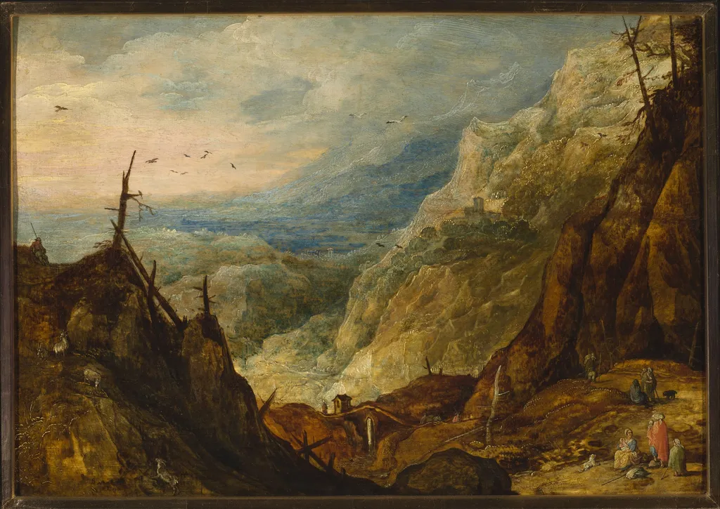 Mountain landscape with a broken tree, by Joos de Momper the Younger, oil, 1624