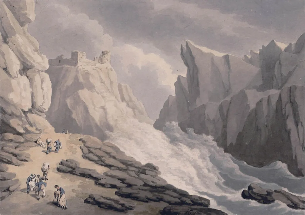 King Arthur's Castle, Tintagel, Cornwall, by Howitt, watercolor, 1790
