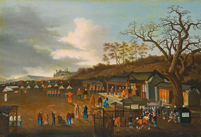 Archery Contest, Chinese Qing Dynasty, court painting.