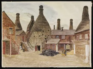 Wedgwood Works, Etruria, by Puller, watercolor