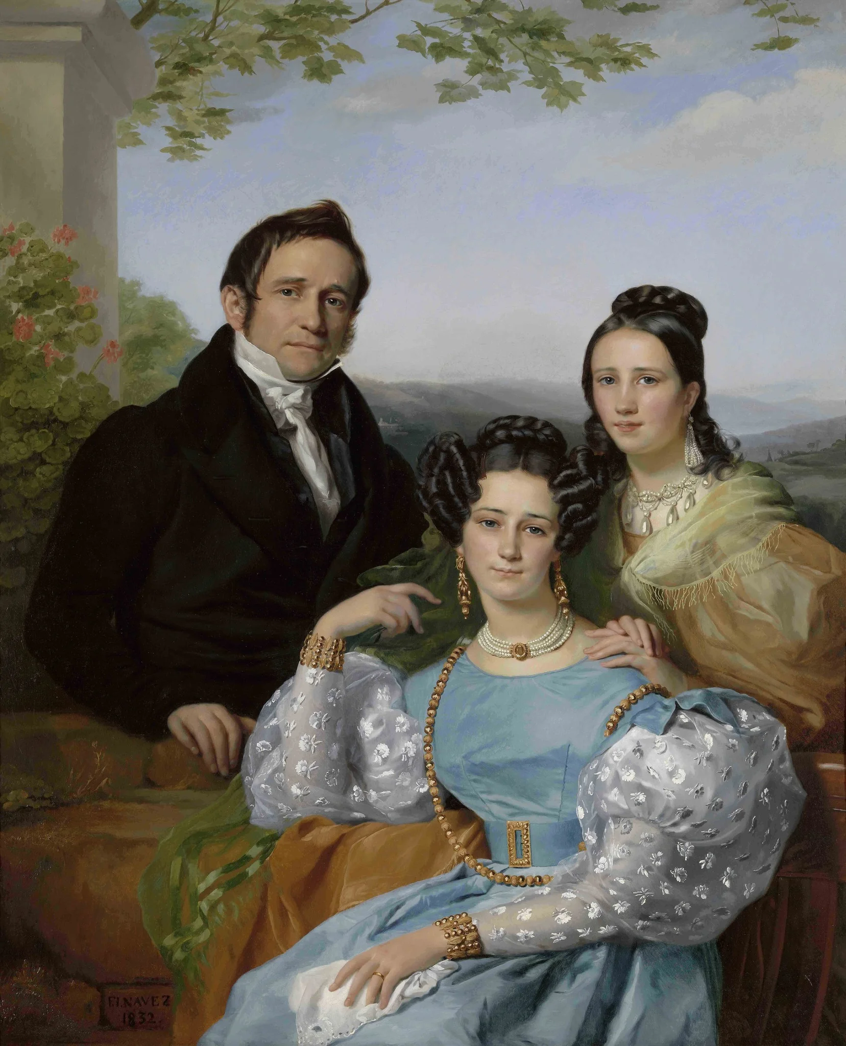 Portret van Théodore-Joseph Jonet en zijn twee dochters, detail