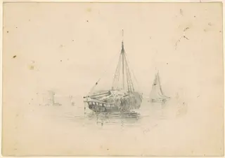 Boats at Anchor, by James Goodwyn Clonney, graphite, 1838