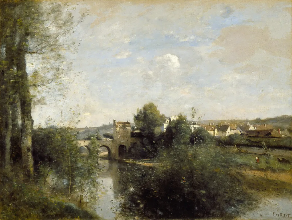 Seine and Old Bridge at Limay, by Jean Baptiste Camille Corot, oil, 1872