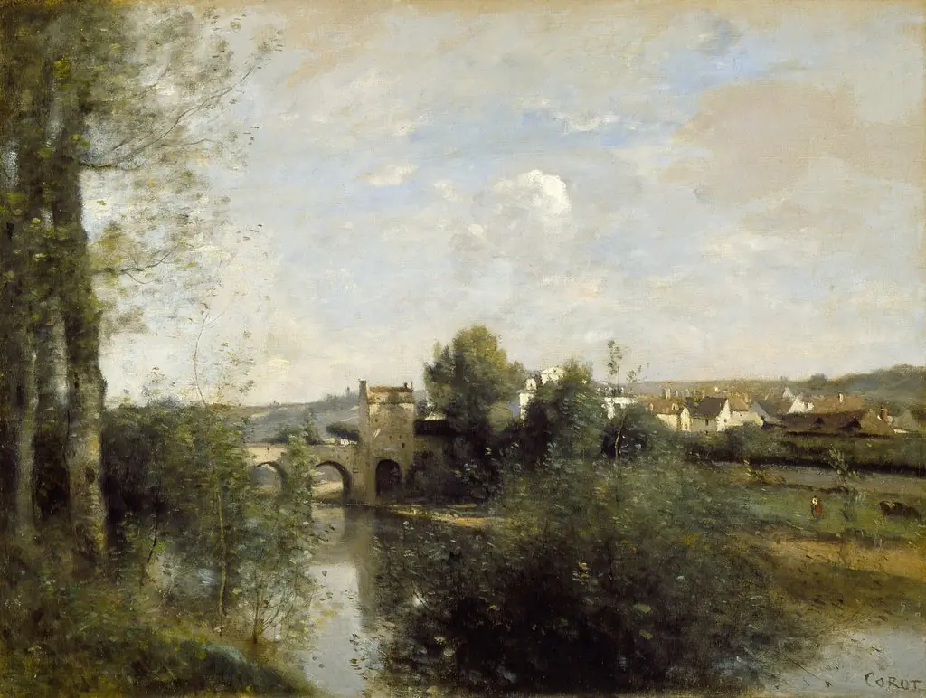 Seine and Old Bridge at Limay, by Jean Baptiste Camille Corot, oil, 1872