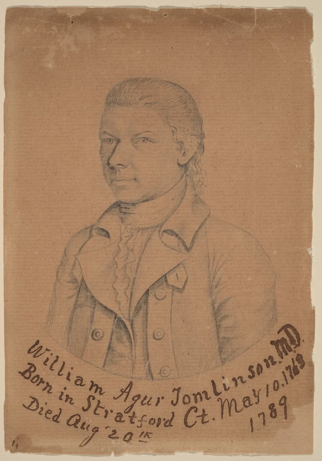 William Agur Tomlinson, M.D., by Reuben Moulthrop, graphite, 1701