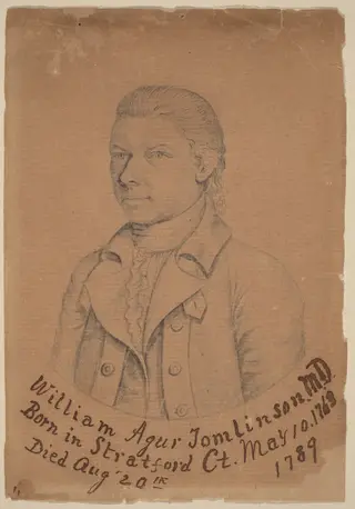 William Agur Tomlinson, M.D., by Reuben Moulthrop, graphite, 1701