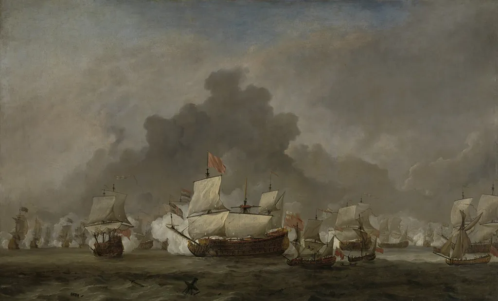 The skirmish of Michiel Adriaensz de Ruyter against the duke of York, commanding the 'Royal Prince'during the Battle of Solebay, 7 June 1672: episode from the Third Anglo-Dutch War (1672-74), by Willem van de Velde the Younger, oil, 1696