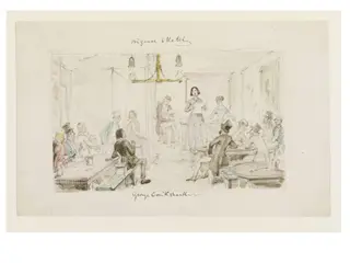 Tavern entrertainment, or early music hall, by George Cruikshank, watercolor, 1845