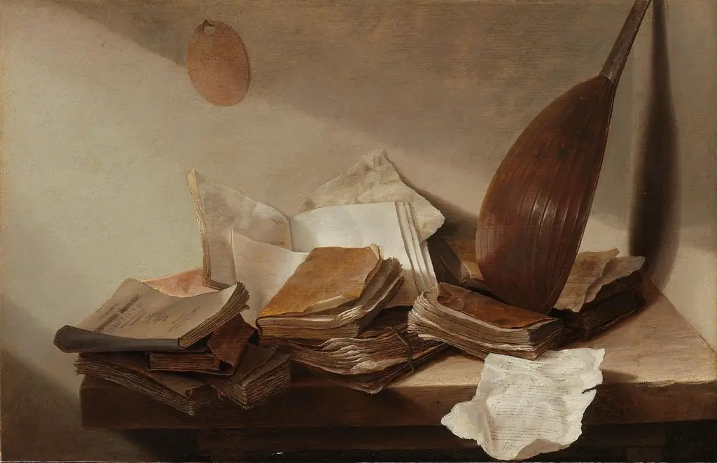 Still Life with Books, by Jan Davidsz. de Heem, oil, 1627