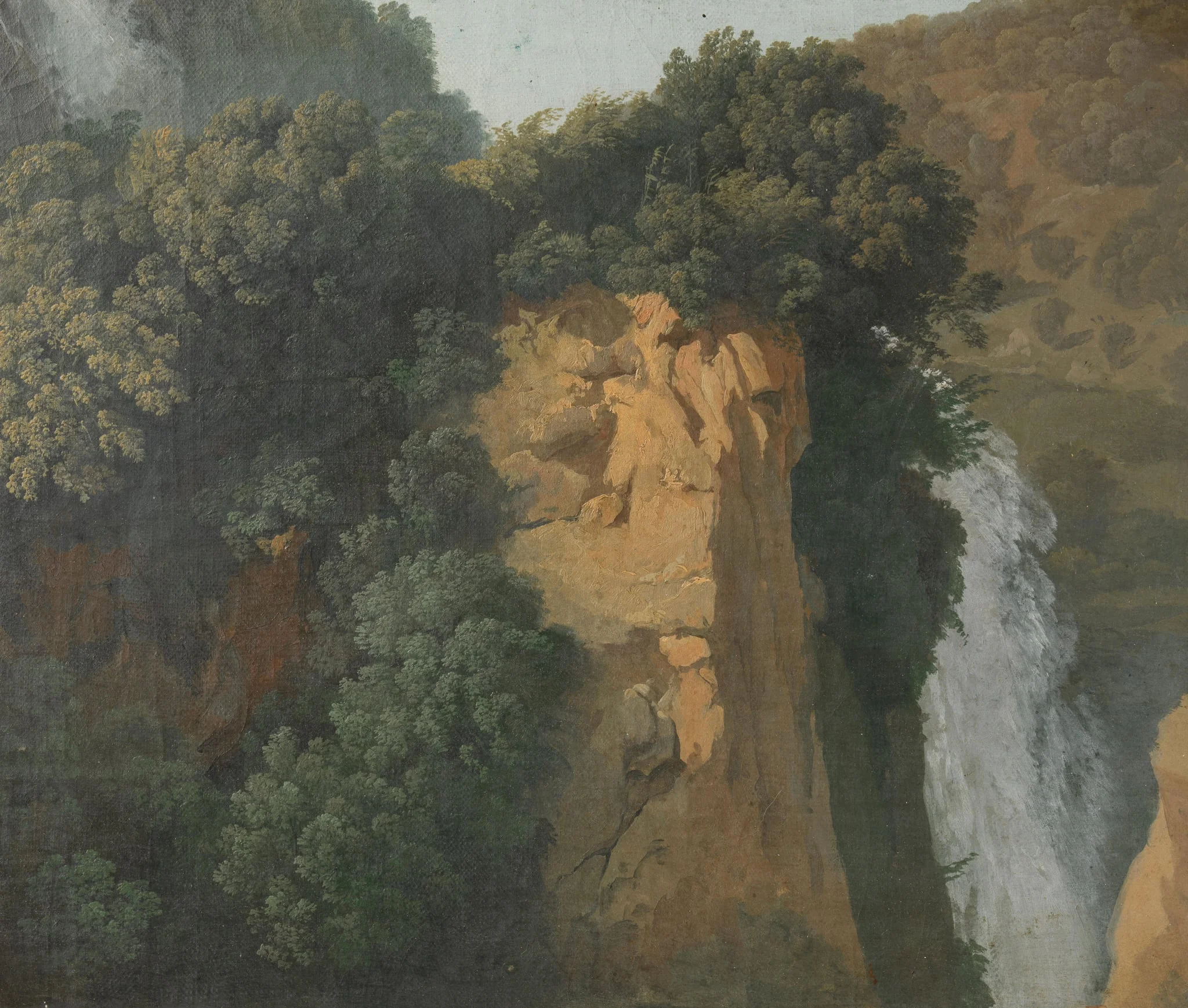 Overgrown Cliffs with a Waterfall in Italy, perhaps at Tivoli, detail