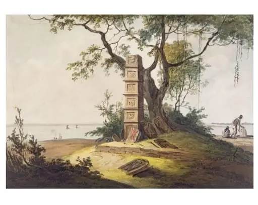 Hindu Temple, Duabe near Manpore, by William Orme, paint, 1803