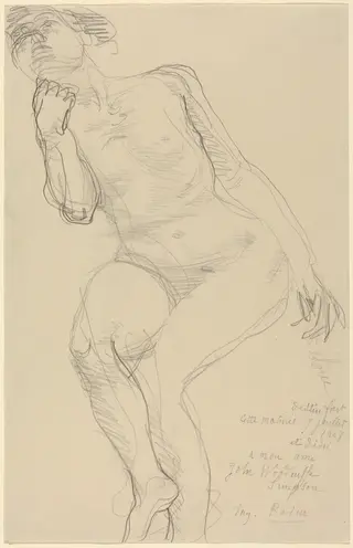 Seated Female Nude Leaning to the Left, by Auguste Rodin, graphite, 1908