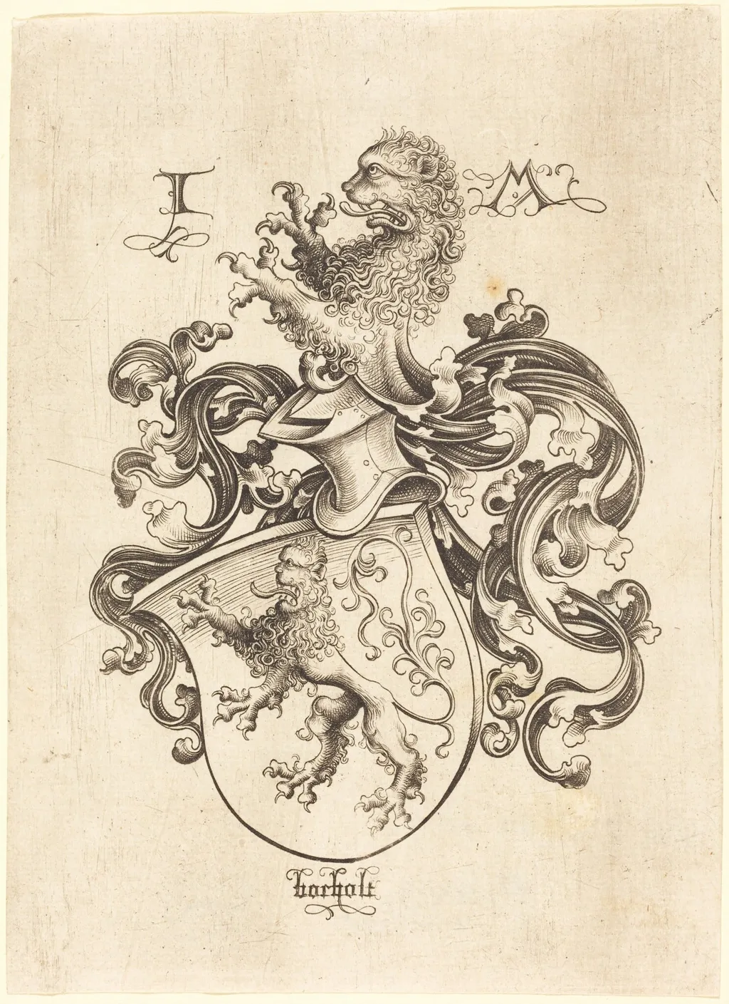 Coat of Arms with Lion, by Israhel van Meckenem, ink, 1485