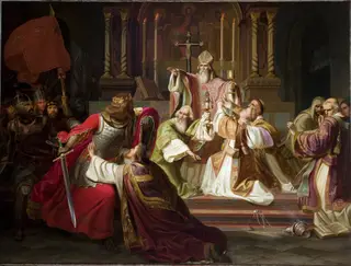 Bishop Stanisław Szczepanowski Putting a Curse on King Bolesław Śmiały, by Julian Knorr, oil, 1840