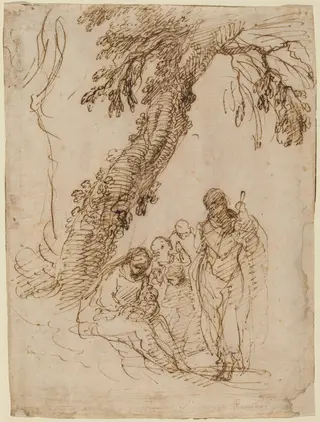 The Holy Family under a Tree, by Simone Cantarini, ink, 1630