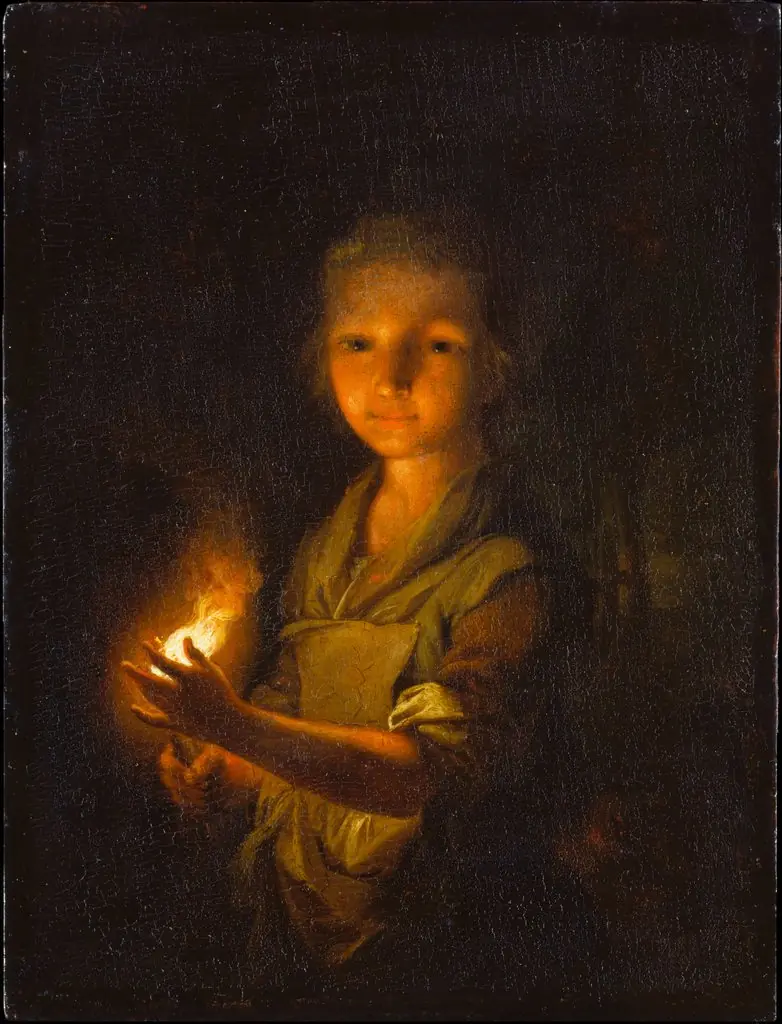 Girl with a Burning Torch, by Johann Conrad Seekatz, oil, 1760