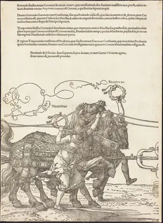 The Triumphal Chariot of Maximilian I (The Great Triumphal Car) [plate 5 of 8], by Albrecht Dürer, ink, 1523