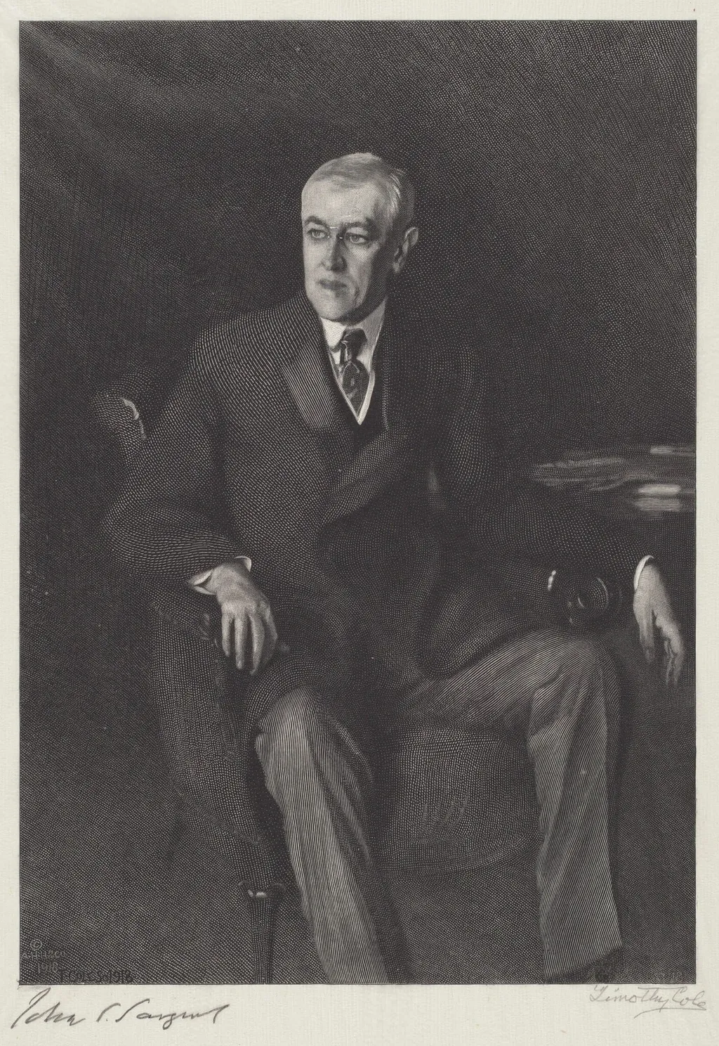 Woodrow Wilson, by Timothy Cole, ink, 1918