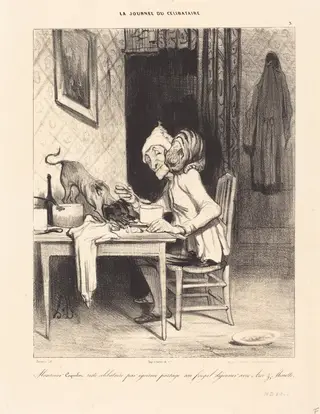 Monsieur Coquelet... partage son... déjeuner, by Honoré Daumier, crayon, 1839