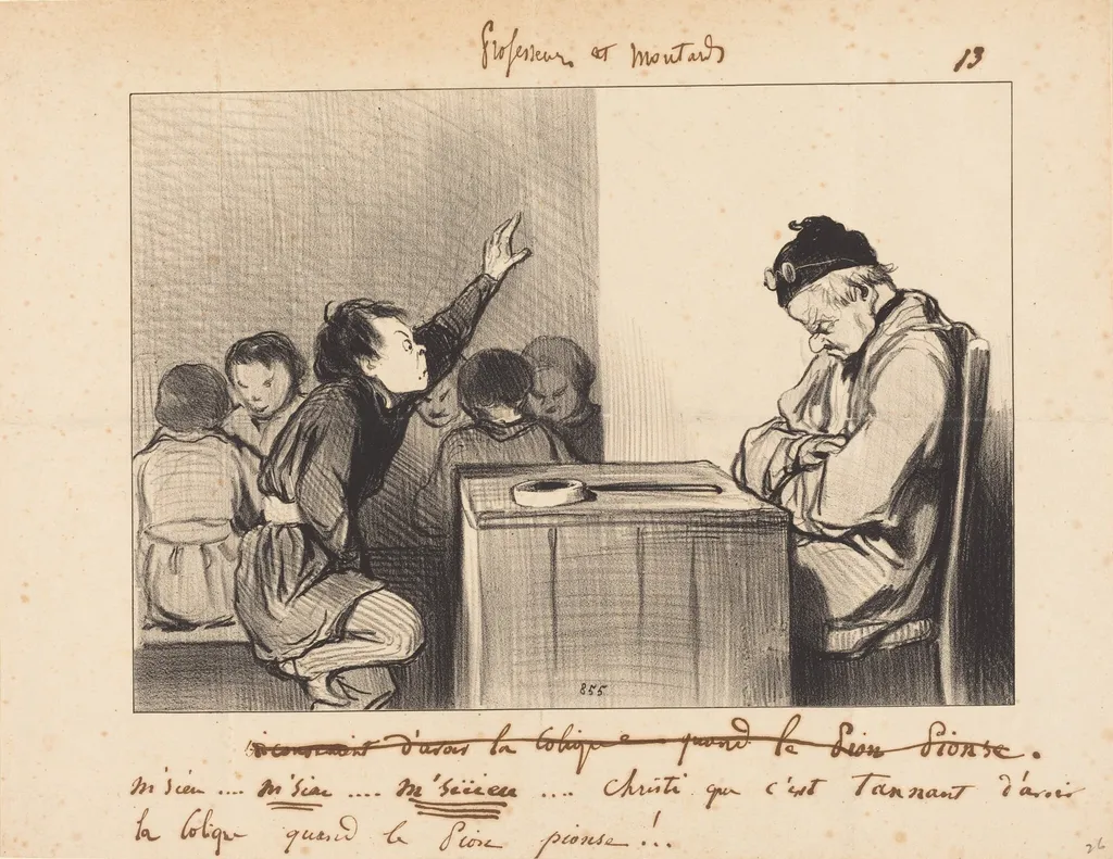 M'sieu... que c'est tannant d'avoir la colique quand..., by Honoré Daumier, ink, 1846