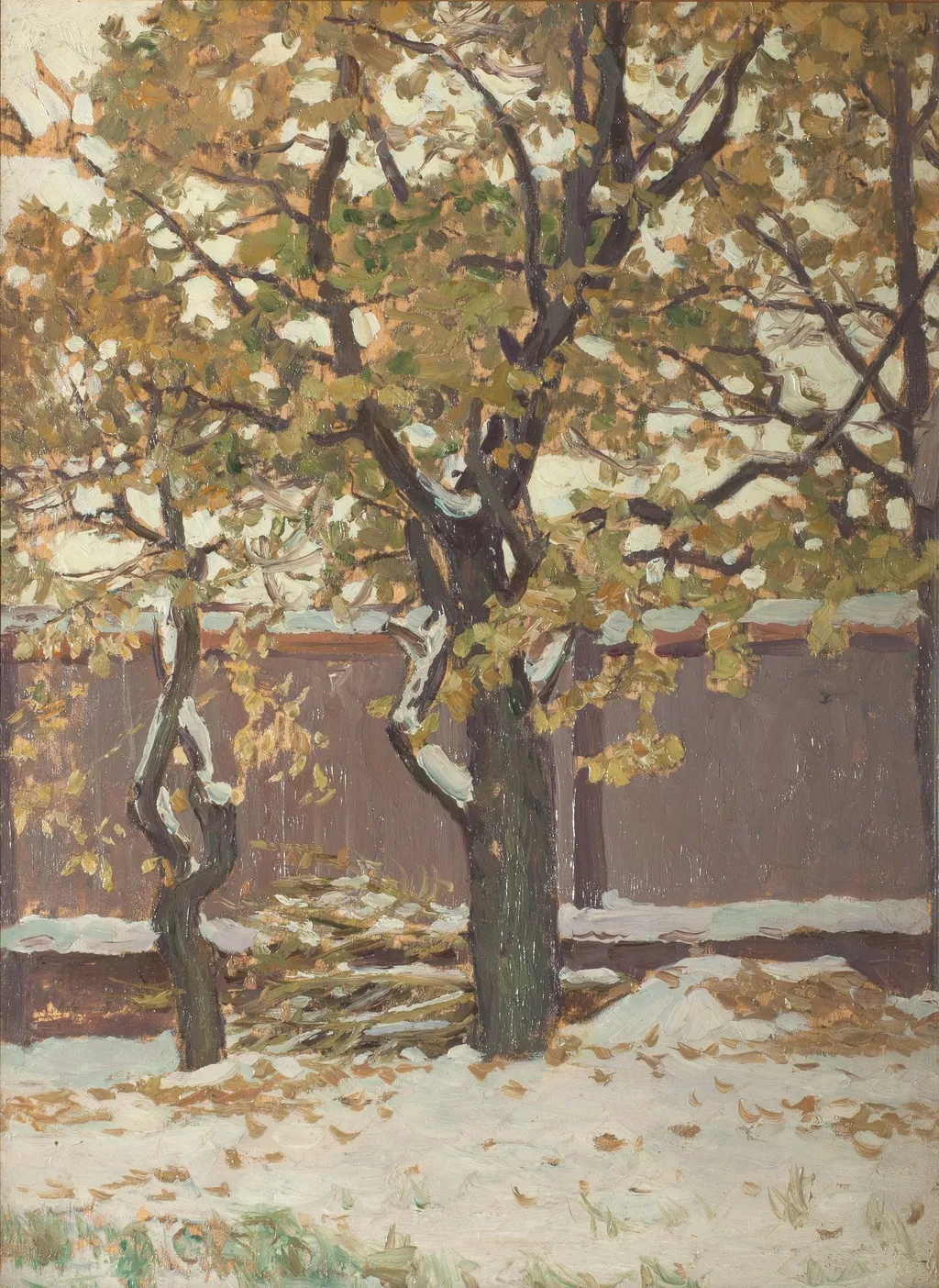 Early Snow. In V. M. Vasnetsov's Garden, by Apollinary Vasnetsov, oil, 1920