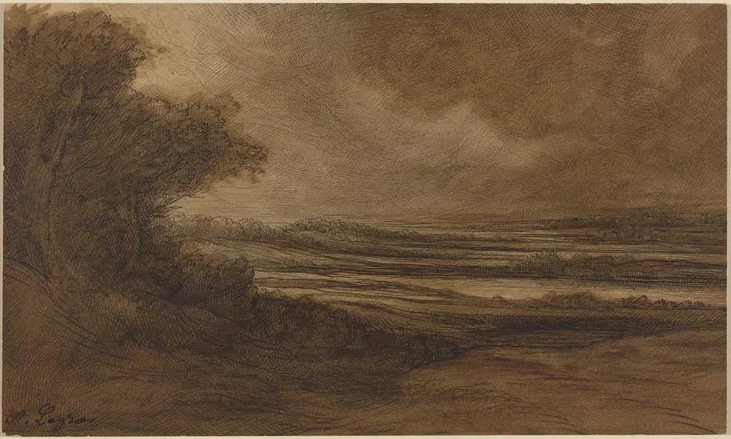 Countryside of Burgundy [recto], by Alphonse Legros, ink, 1874