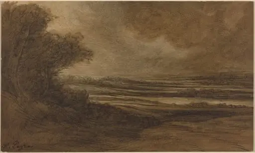 Countryside of Burgundy [recto], by Alphonse Legros, ink, 1874