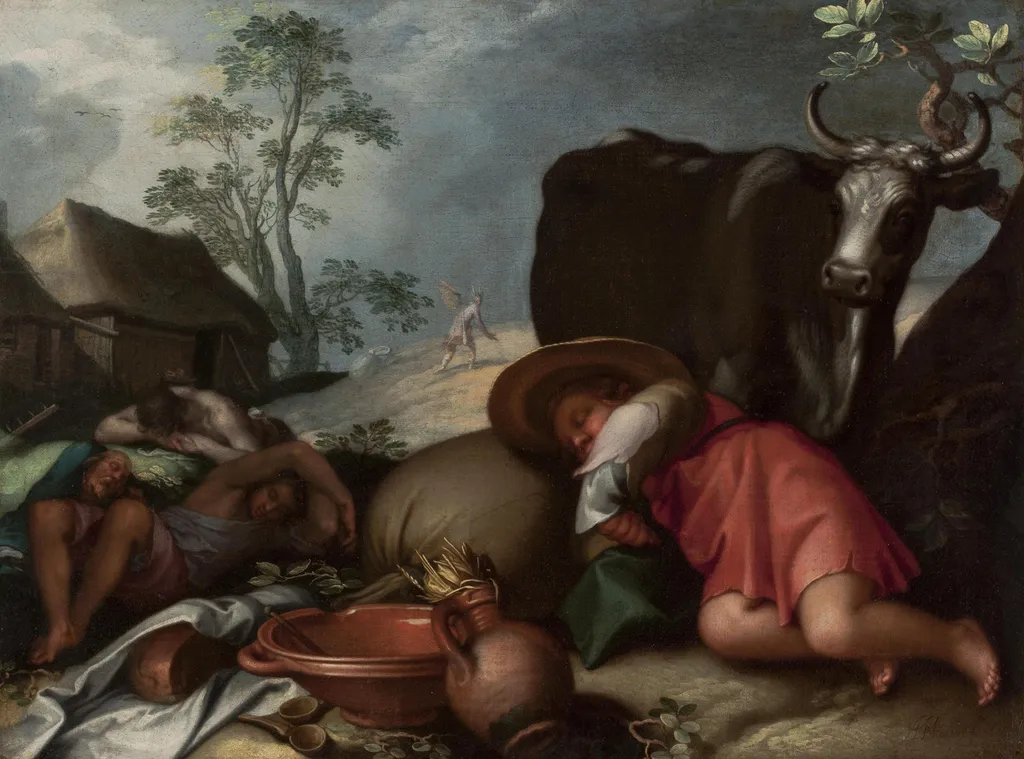 Landscape with Herdsmen and Satan Sowing Darnel, by Abraham Bloemaert, oil, 1604