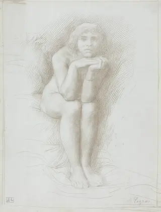 Nude Model Seated, by Alphonse Legros, silver, 1874