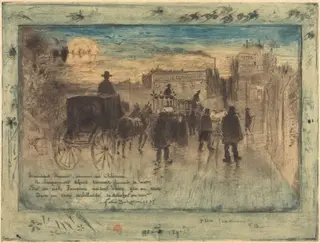 Convoi Funèbre au Boulevard de Clichy (Funeral Procession on the Boulevard de Clichy), by Félix-Hilaire Buhot, ink, 1887