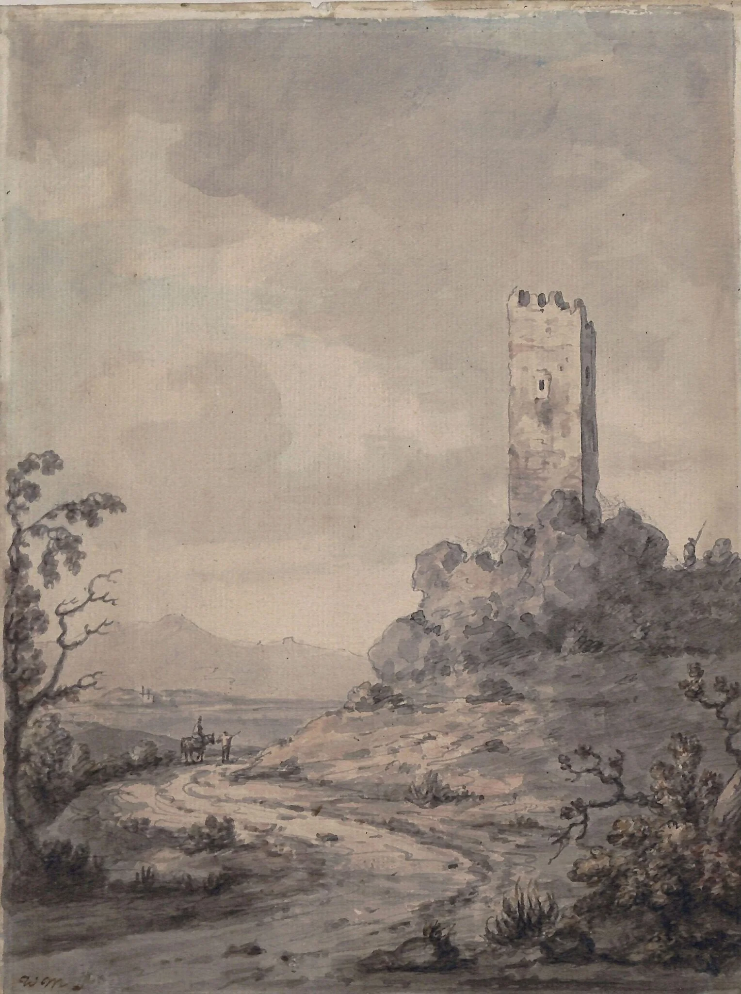 Landscape with tower, detail