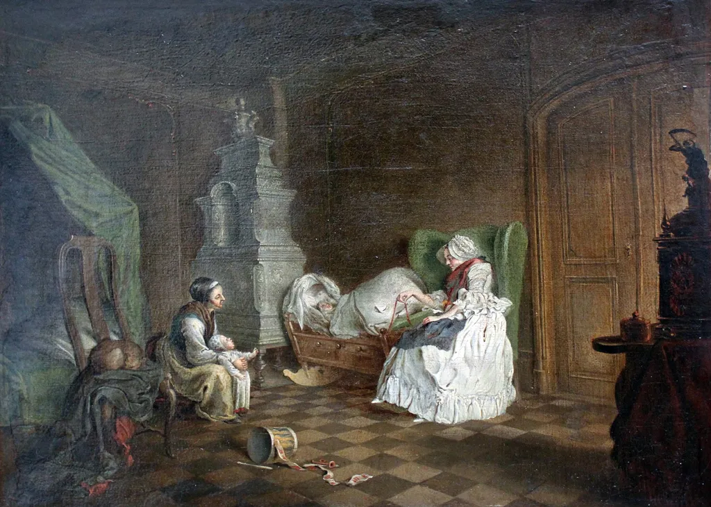 Family scene, by Daniel Nikolaus Chodowiecki, oil, 1763