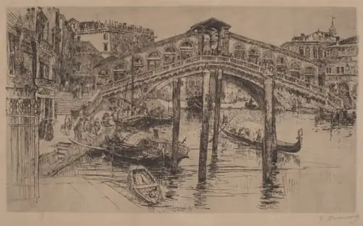 The Rialto, Venice, by Frank Duveneck, ink, 1883