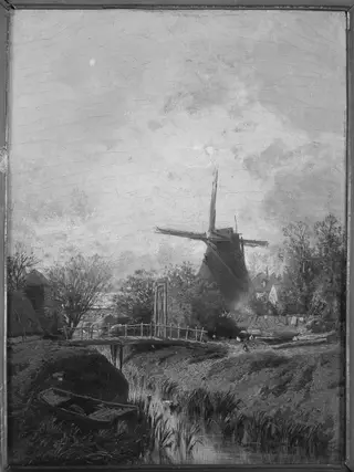 Landscape with a Mill, by Eugène Deshayes, oil, 1860