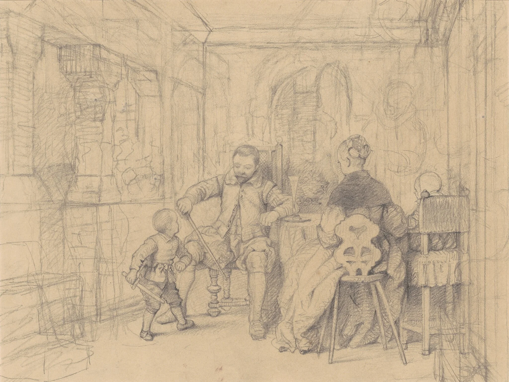 The Fencing Lesson [recto], detail