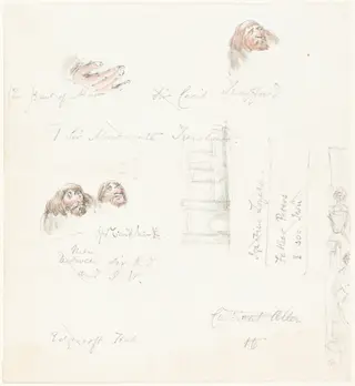 Sketches of Grotesque Faces, by George Cruikshank, graphite, 1835